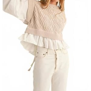 NEW MABLE sweater vest with blouse in khaki